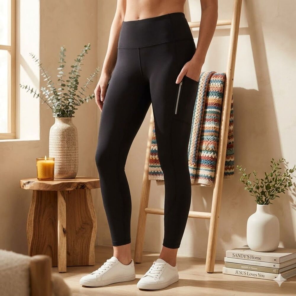 Member's Mark Black Fleece Lined Leggings Women's XL High Rise Pockets